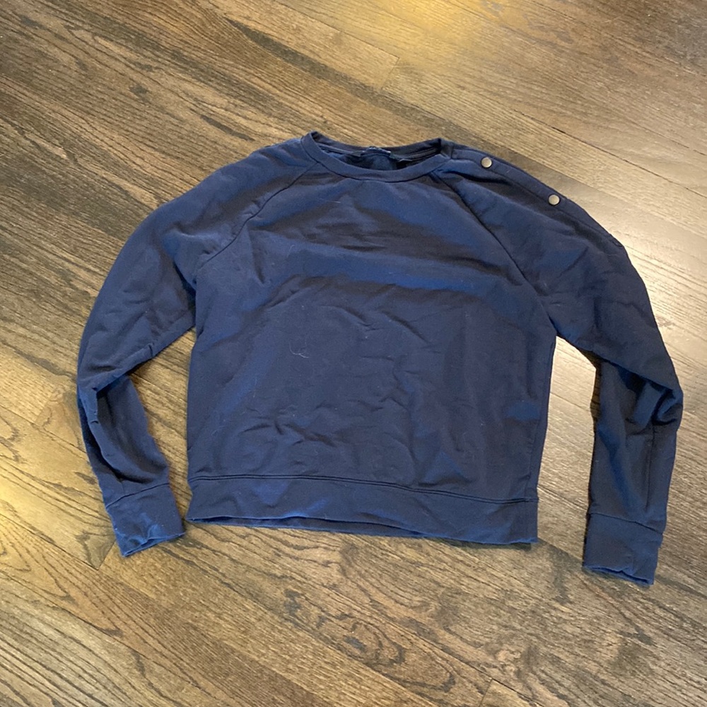 Athleta Blue Pullover Snap Sleeve Soft Small S EUC